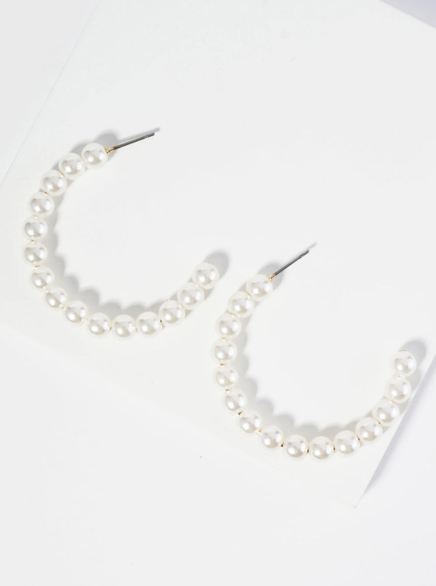45mm Pearl Beaded Open Hoop Earrings