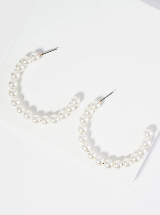 45mm Pearl Beaded Open Hoop Earrings