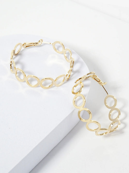 45mm Polished Brass Cut-out Latch-back Hoop Earrings