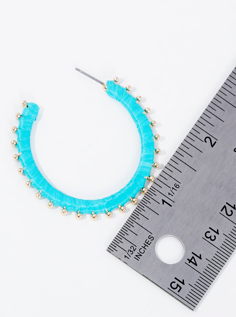 45mm Raffia Wrapped Ball Point Open Hoop Earrings