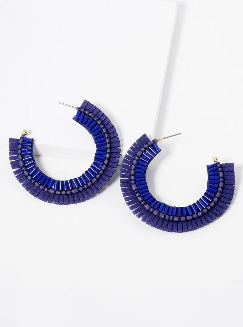 45mm Suede And Beads Round Hoop Earrings