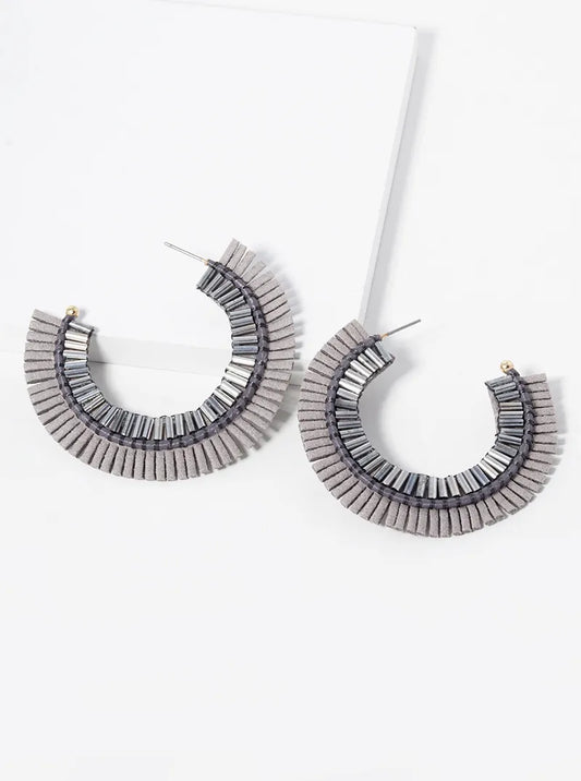 45mm Suede And Beads Round Hoop Earrings
