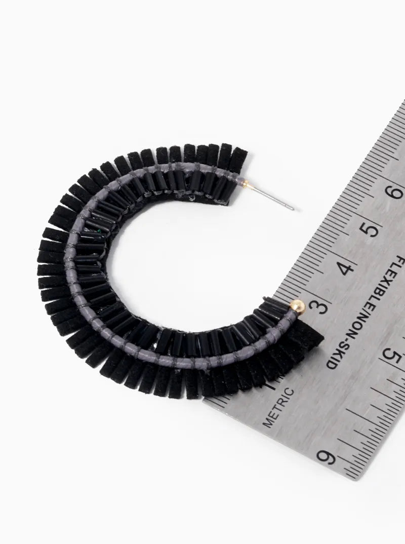 45mm Suede And Beads Round Hoop Earrings