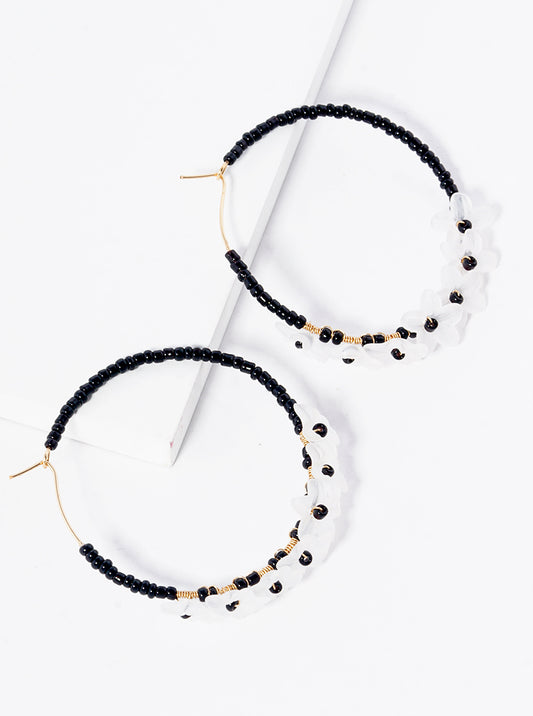 45mm Flower Beaded Wire Hoop Earrings