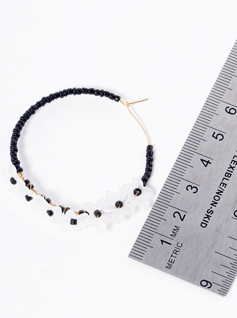 45mm Flower Beaded Wire Hoop Earrings