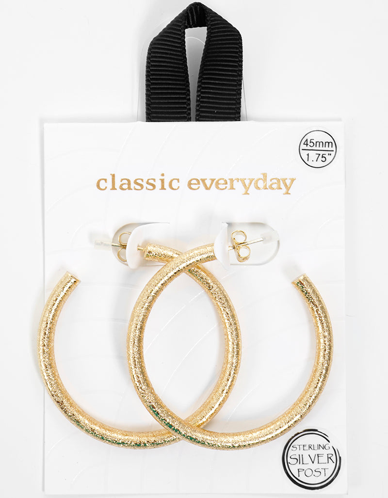 45mm Hollow Tube Sterling Silver Post Hoop Earrings