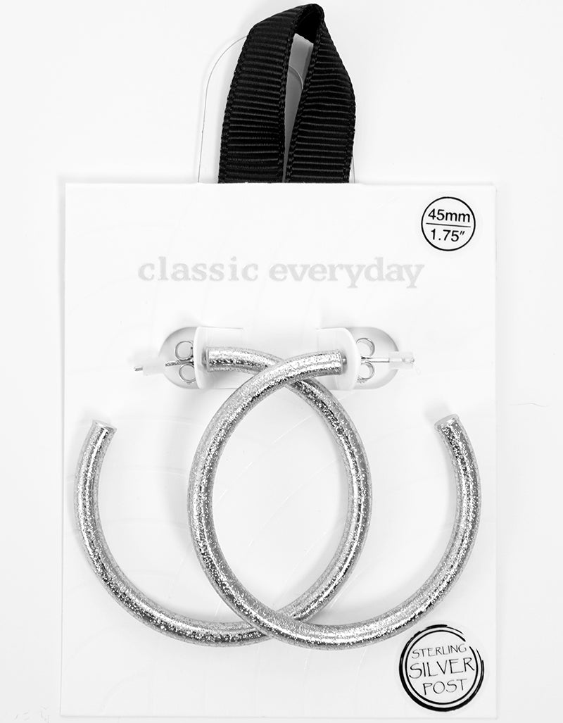 45mm Hollow Tube Sterling Silver Post Hoop Earrings