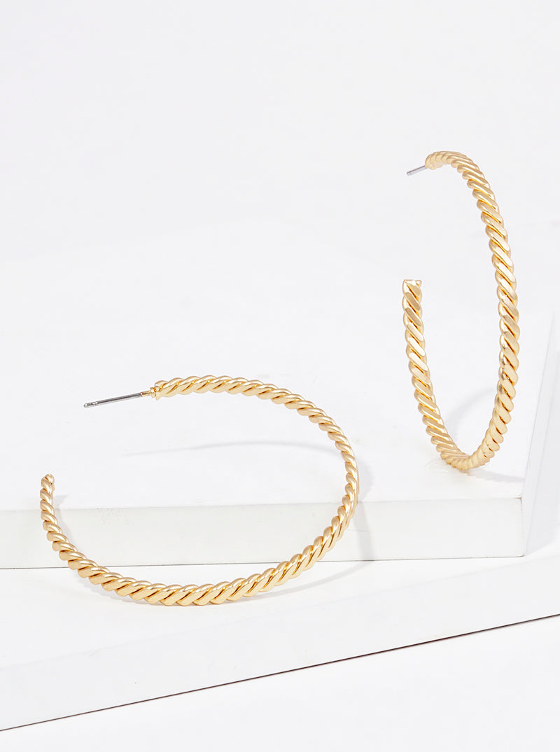 45mm Metal Rope Textured Open Hoop Earrings