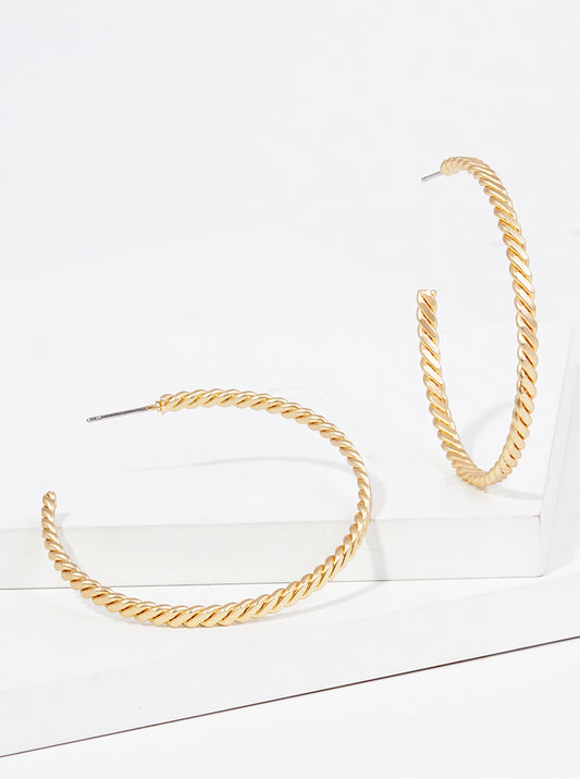 45mm Metal Rope Textured Open Hoop Earrings