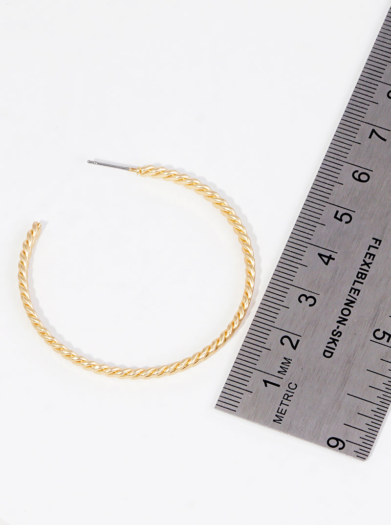 45mm Metal Rope Textured Open Hoop Earrings