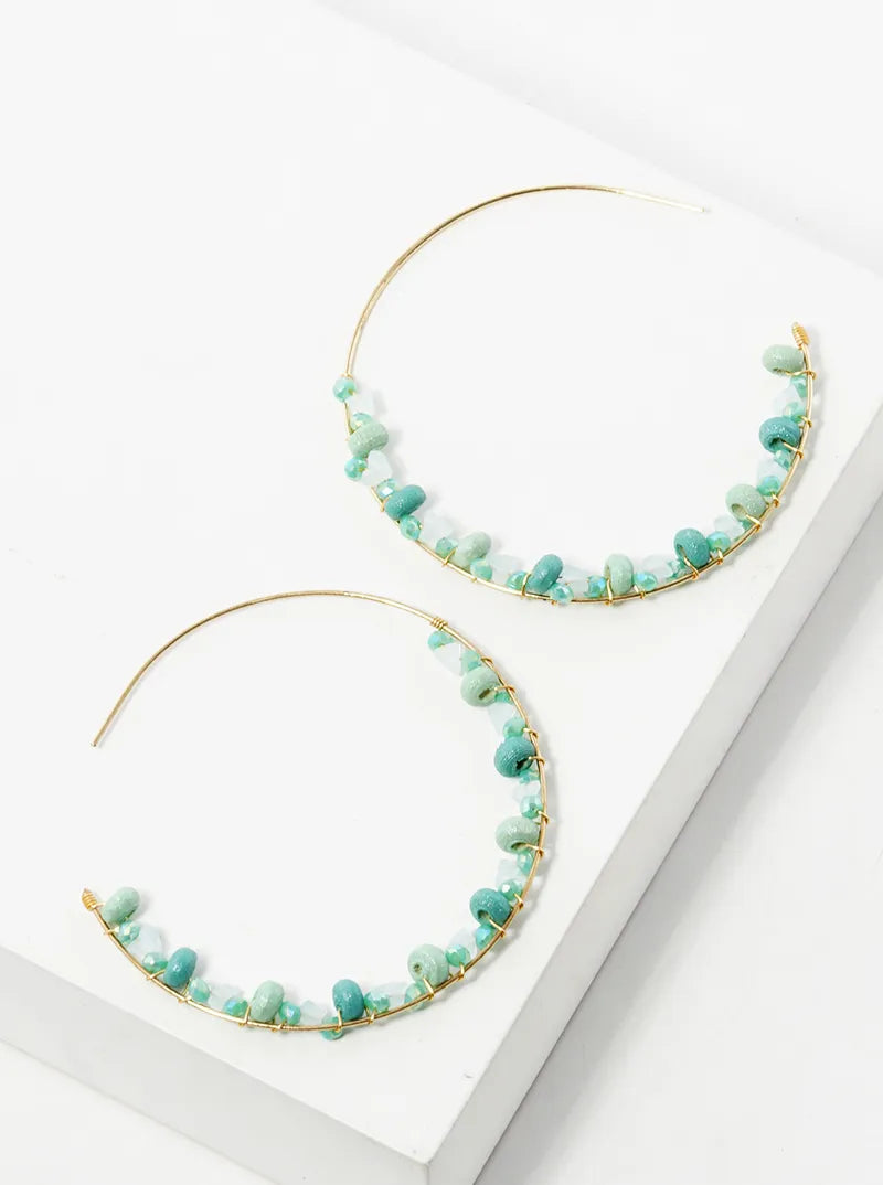 45mm Multi Bead Wire Wrapped Lightweight Open Hoop Earrings