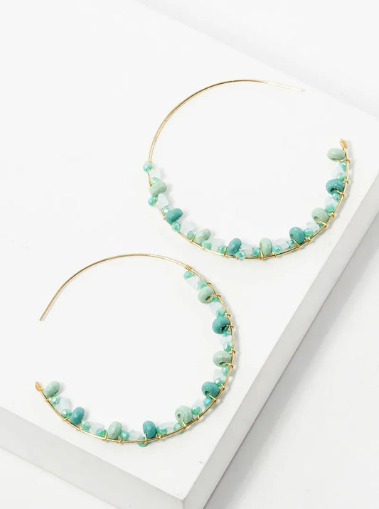 45mm Multi Bead Wire Wrapped Lightweight Open Hoop Earrings