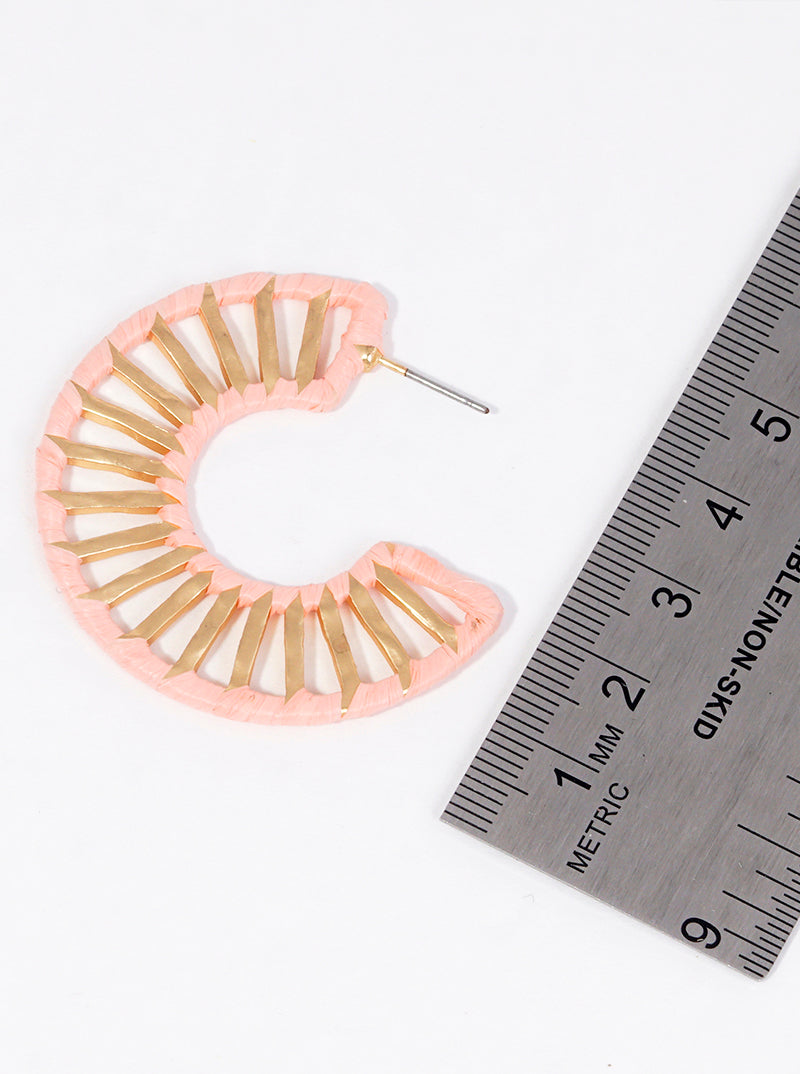 45mm Raffia Wrapped Textured Brass Open Hoop Earrings