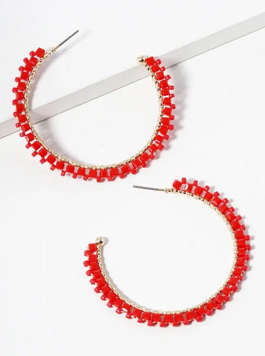 45mm Square Beaded Lightweight Open Hoop Earrings