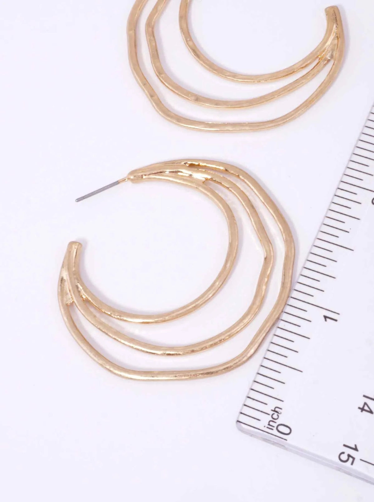 48mm Organic Hammered Layer Hoop Earrings - Worn Gold