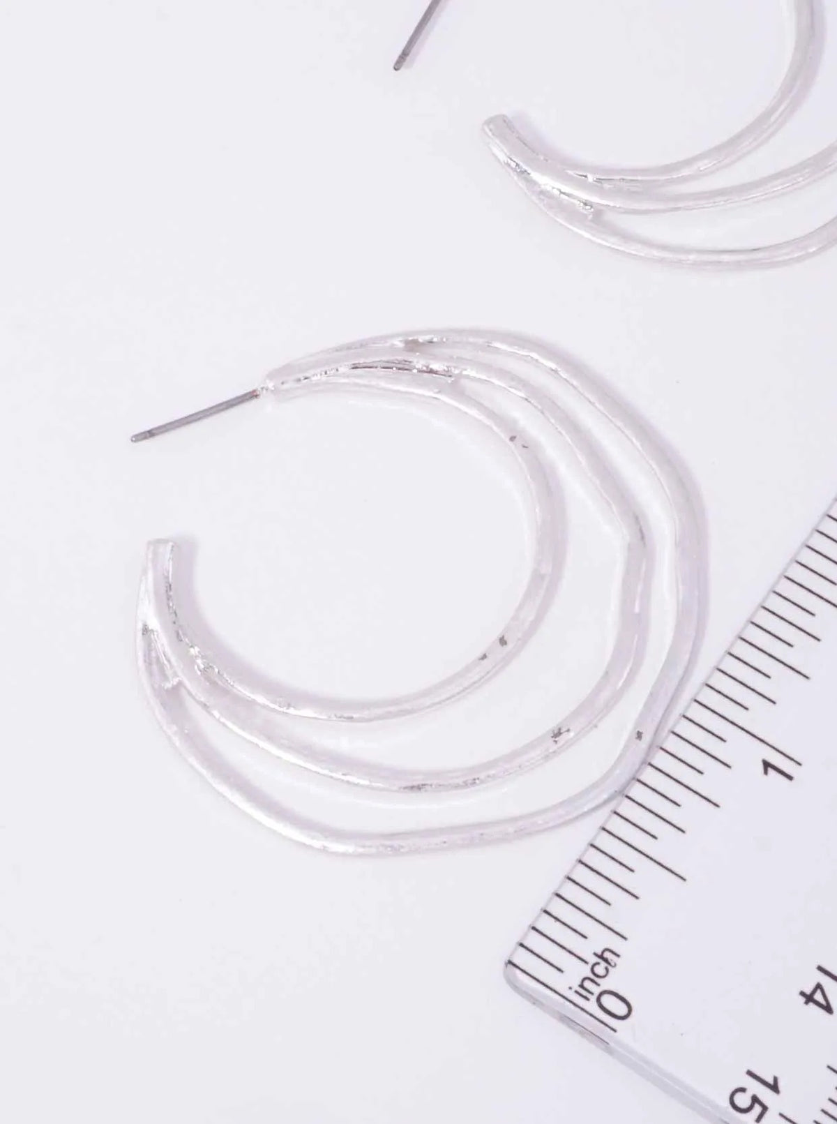 48mm Organic Hammered Layer Hoop Earrings - Worn Silver