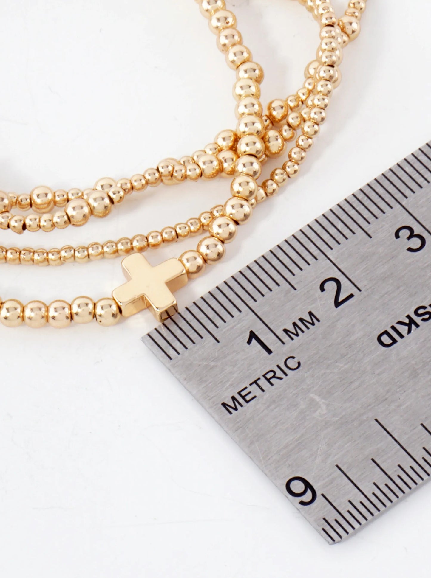 4PC-Set Cross Accents Metallic Beaded Stackable Stretch Bracelet