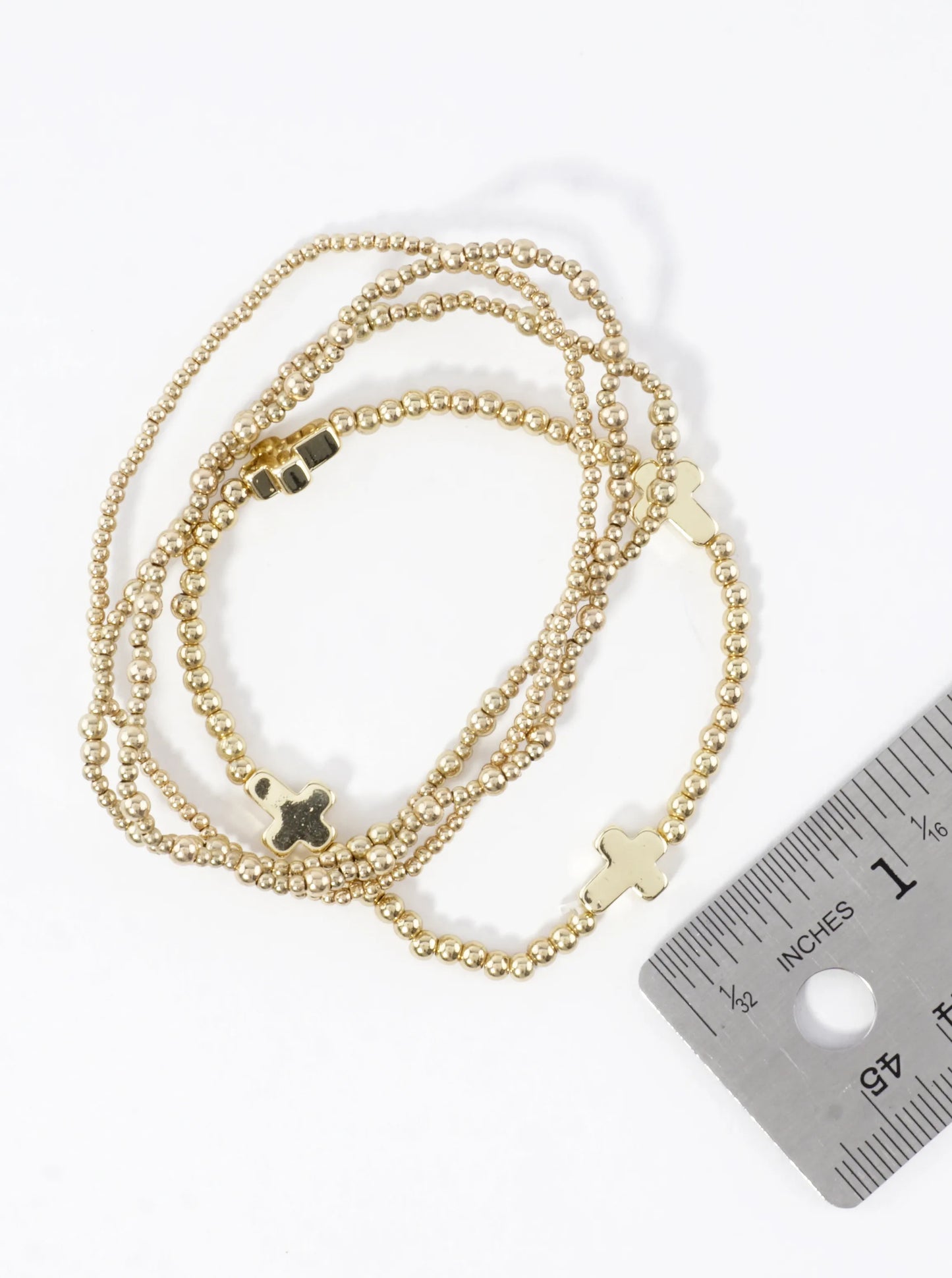 4PC-Set Cross Accents Metallic Stretch Bracelets