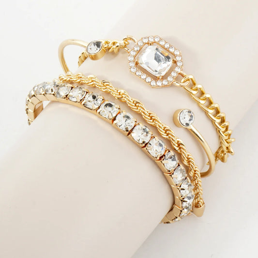 4PC-Set Crystal Octagon Accent Chain Bracelet