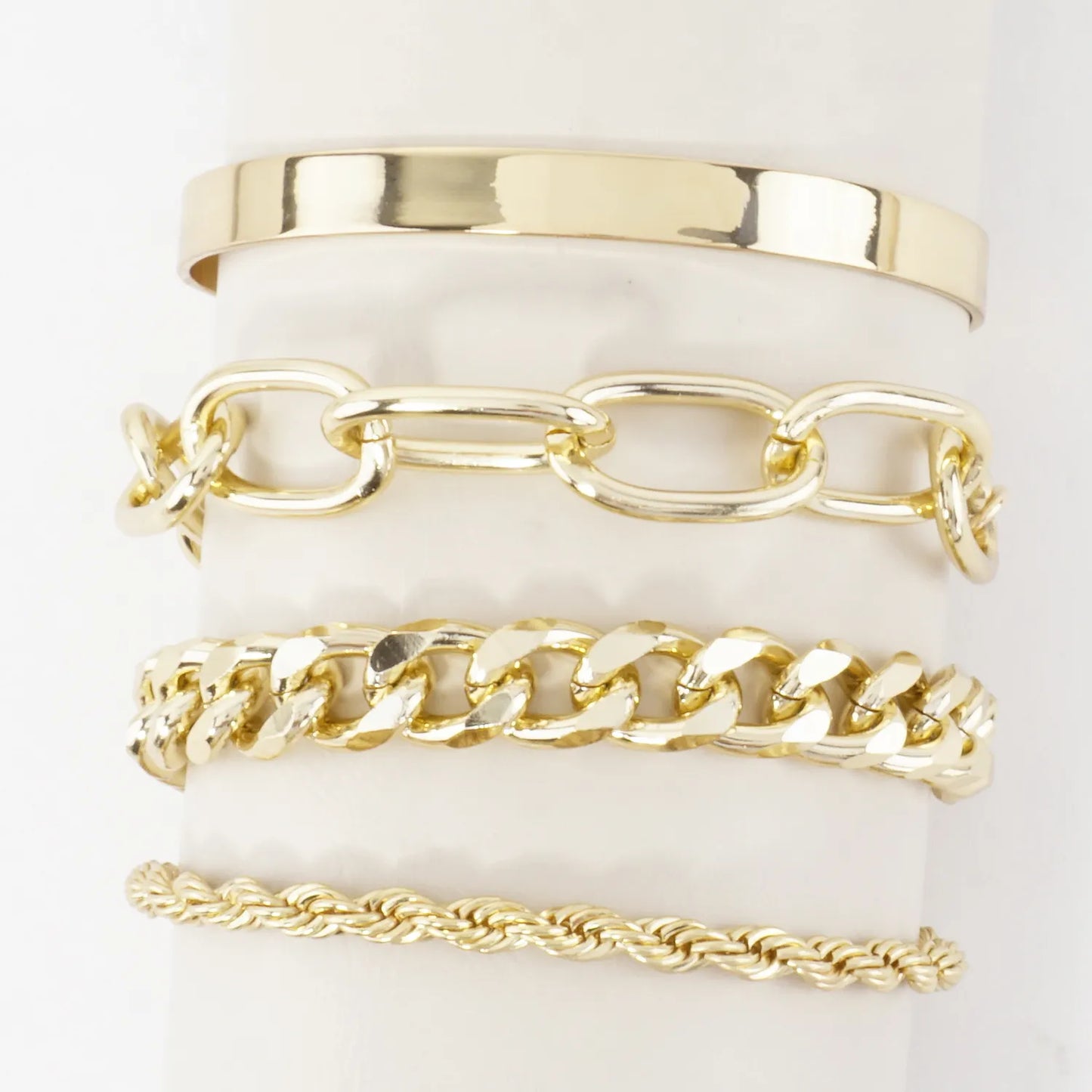 4PC Set Metal Chain Cuff Bracelets Set