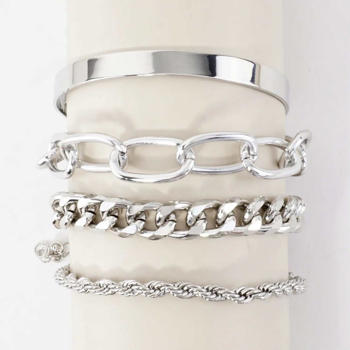 4PC Set Metal Chain Cuff Bracelets Set