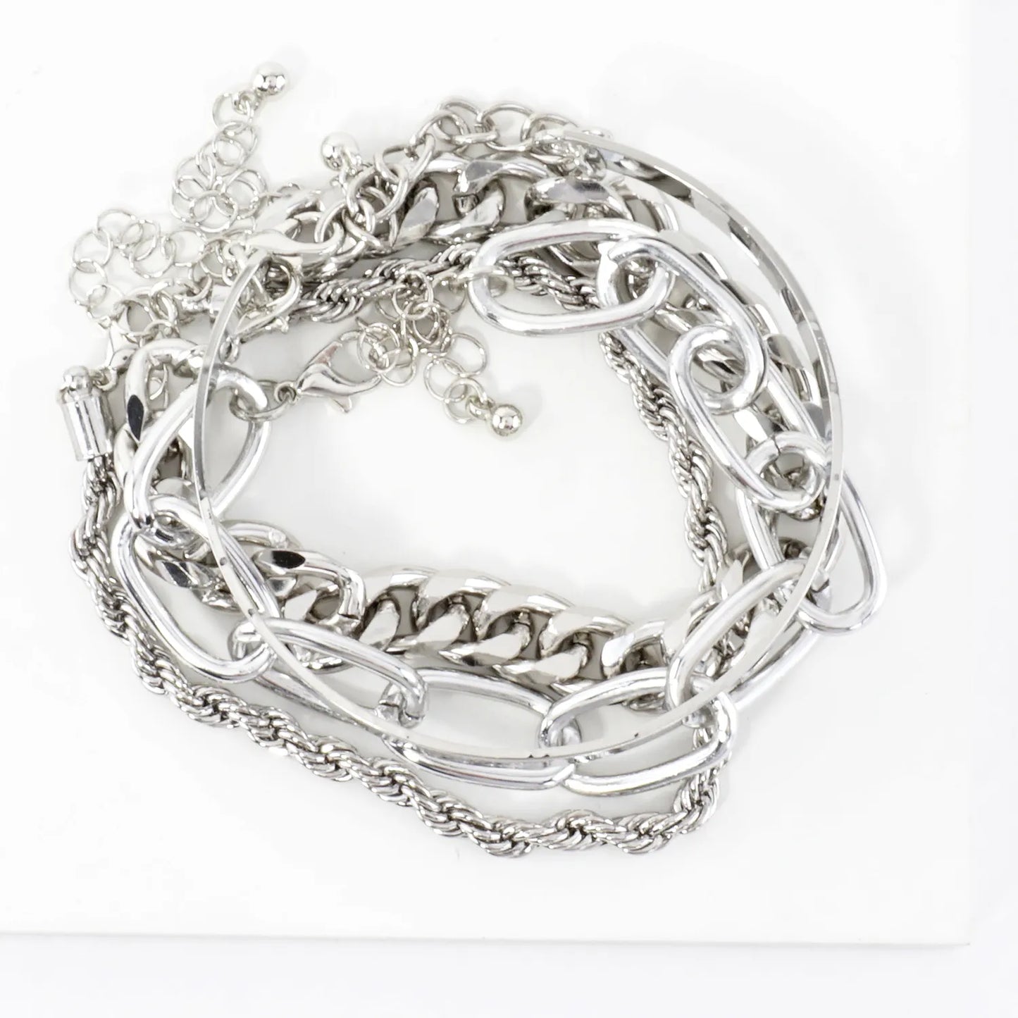 4PC Set Metal Chain Cuff Bracelets Set