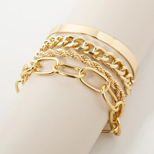 4PC-Set Polished Metal Multi Chain Bracelet
