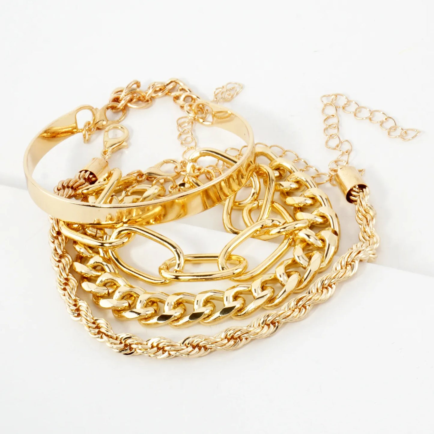 4PC-Set Polished Metal Multi Chain Bracelet