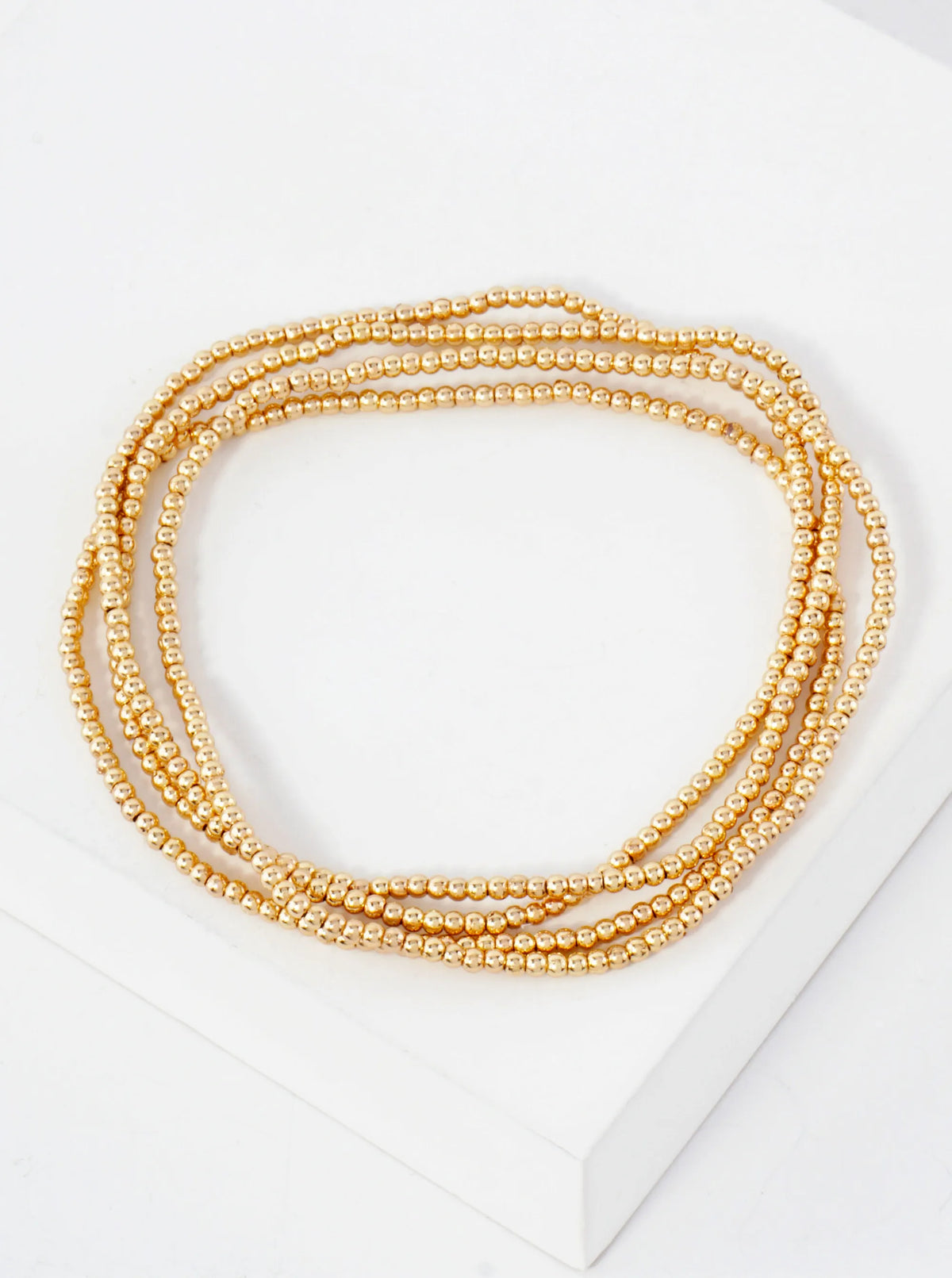 4PC-Set Skinny Metallic Beads Stackable Stretch Bracelets