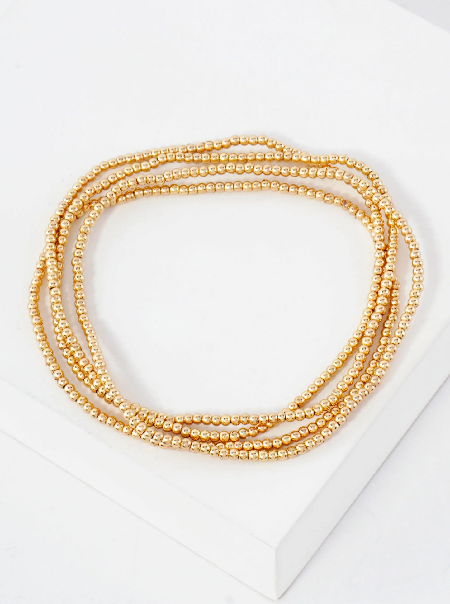 4PC-Set Skinny Metallic Beads Stackable Stretch Bracelets
