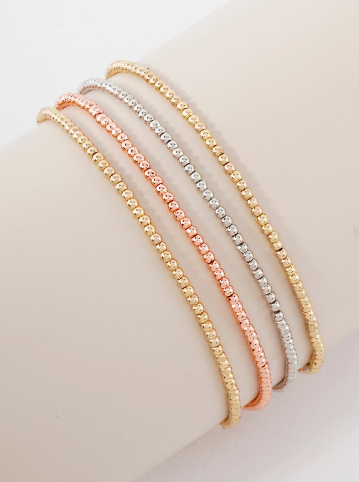 4PC-Set Skinny Metallic Beads Stackable Stretch Bracelets