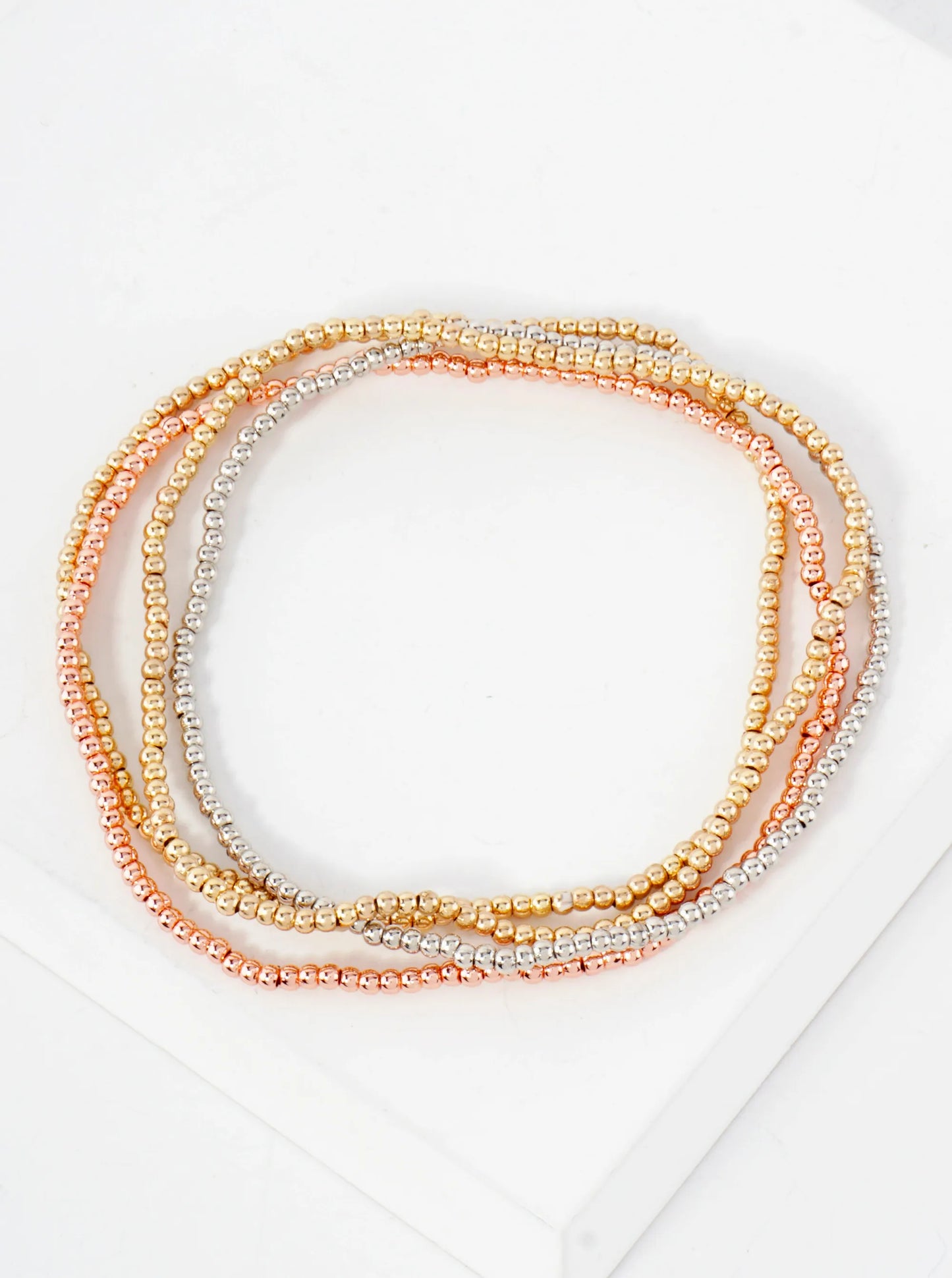4PC-Set Skinny Metallic Beads Stackable Stretch Bracelets