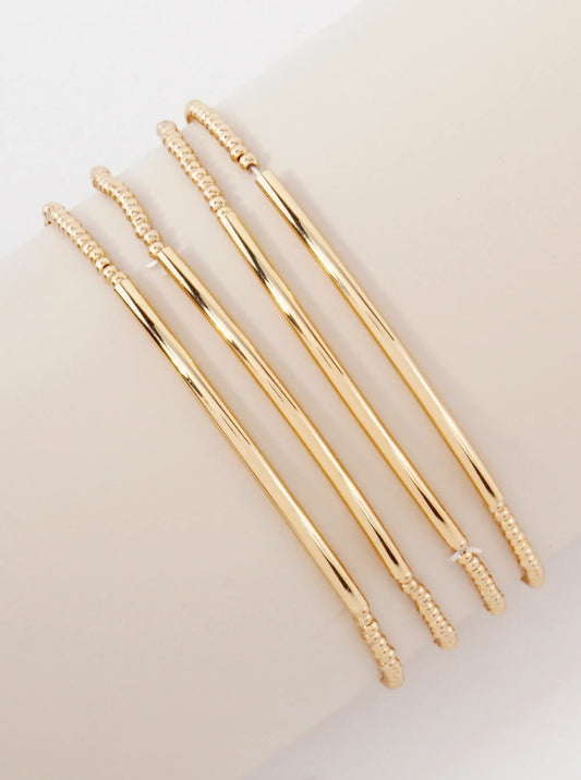 4PC-Set Skinny Metallic Beads With Brass Pipe Stackable Stretch Bracelets