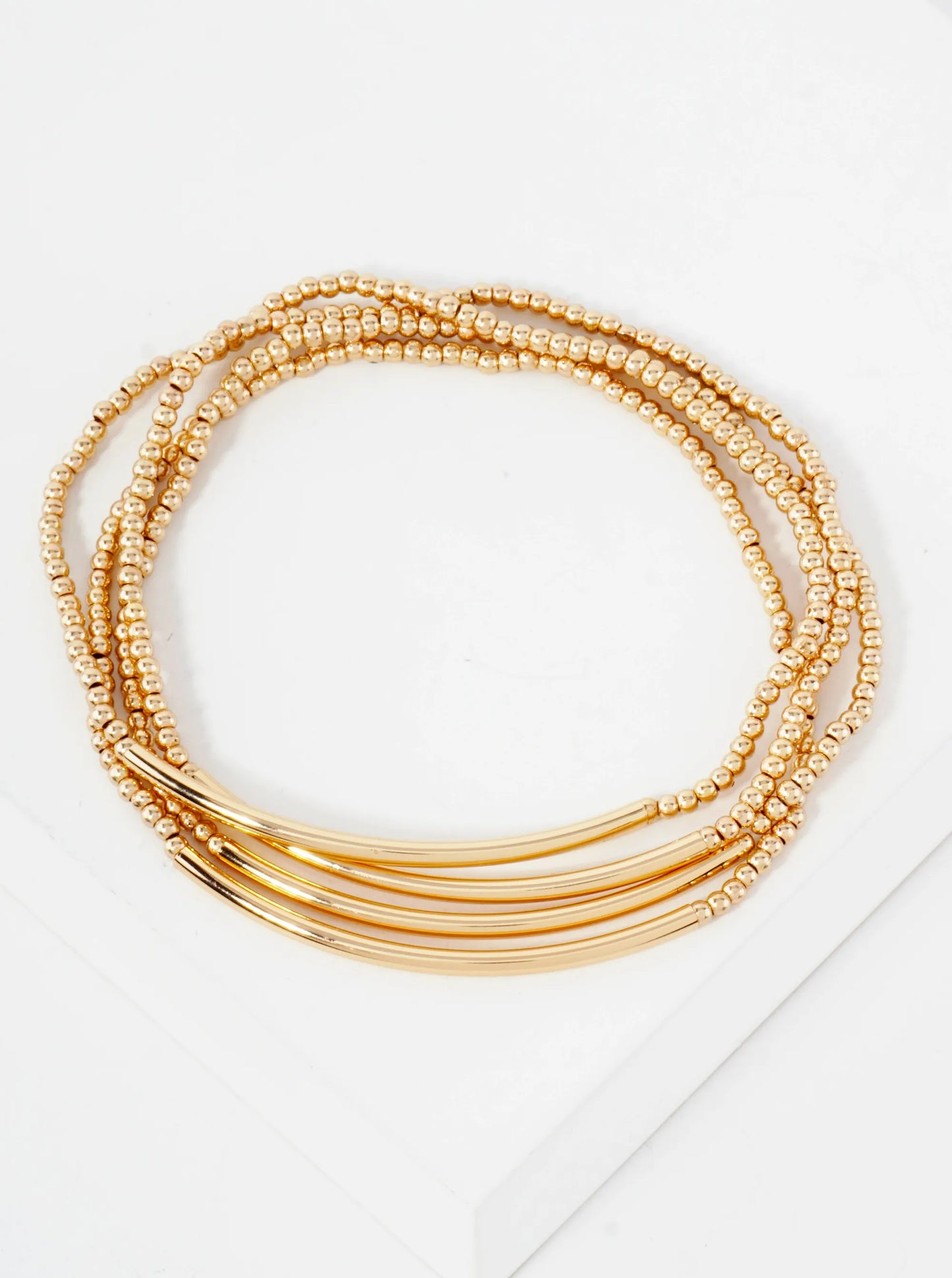 4PC-Set Skinny Metallic Beads With Brass Pipe Stackable Stretch Bracelets