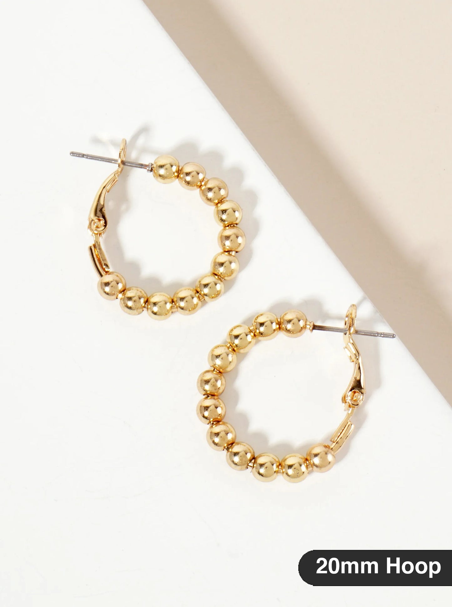 4mm Ball-Bead 20mm Latch-Back Hoop Earrings