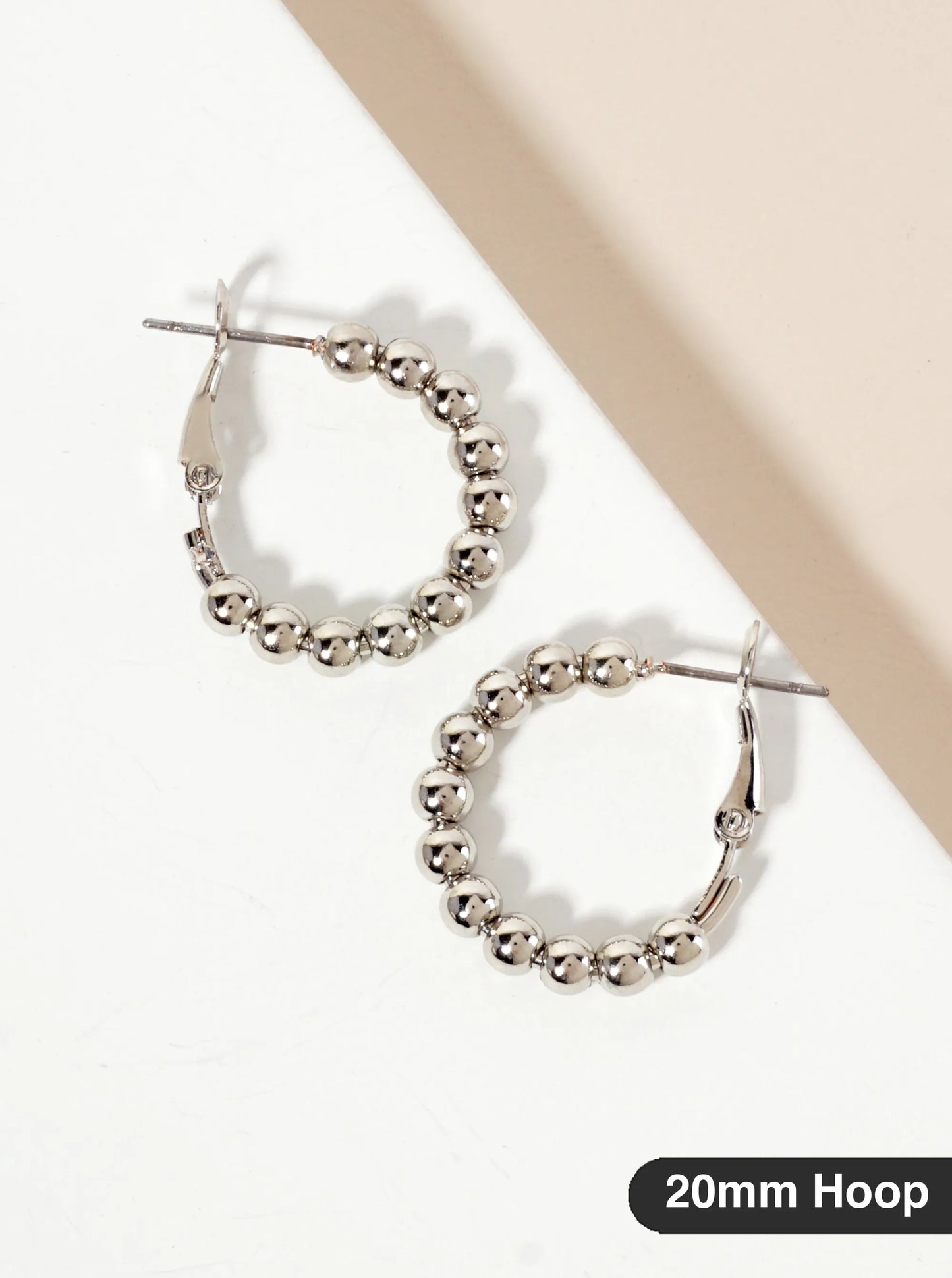 4mm Ball-Bead 20mm Latch-Back Hoop Earrings
