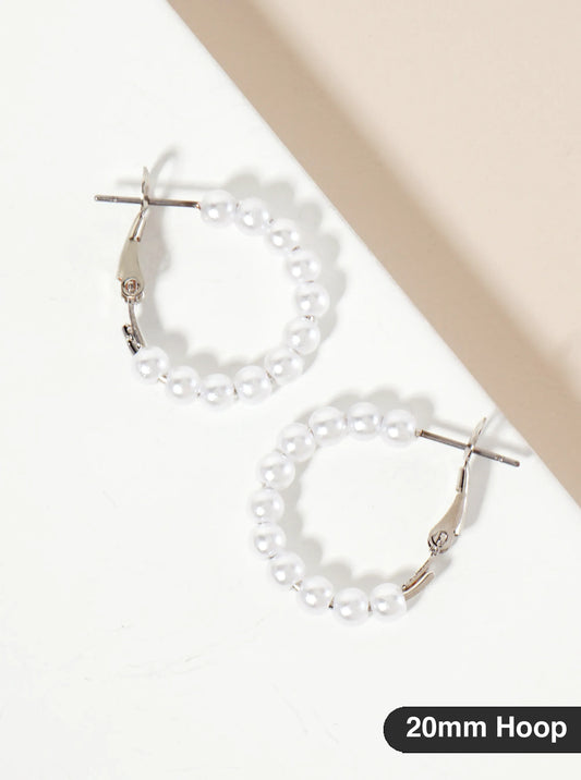 4mm Ball-Bead 20mm Latch-Back Hoop Earrings