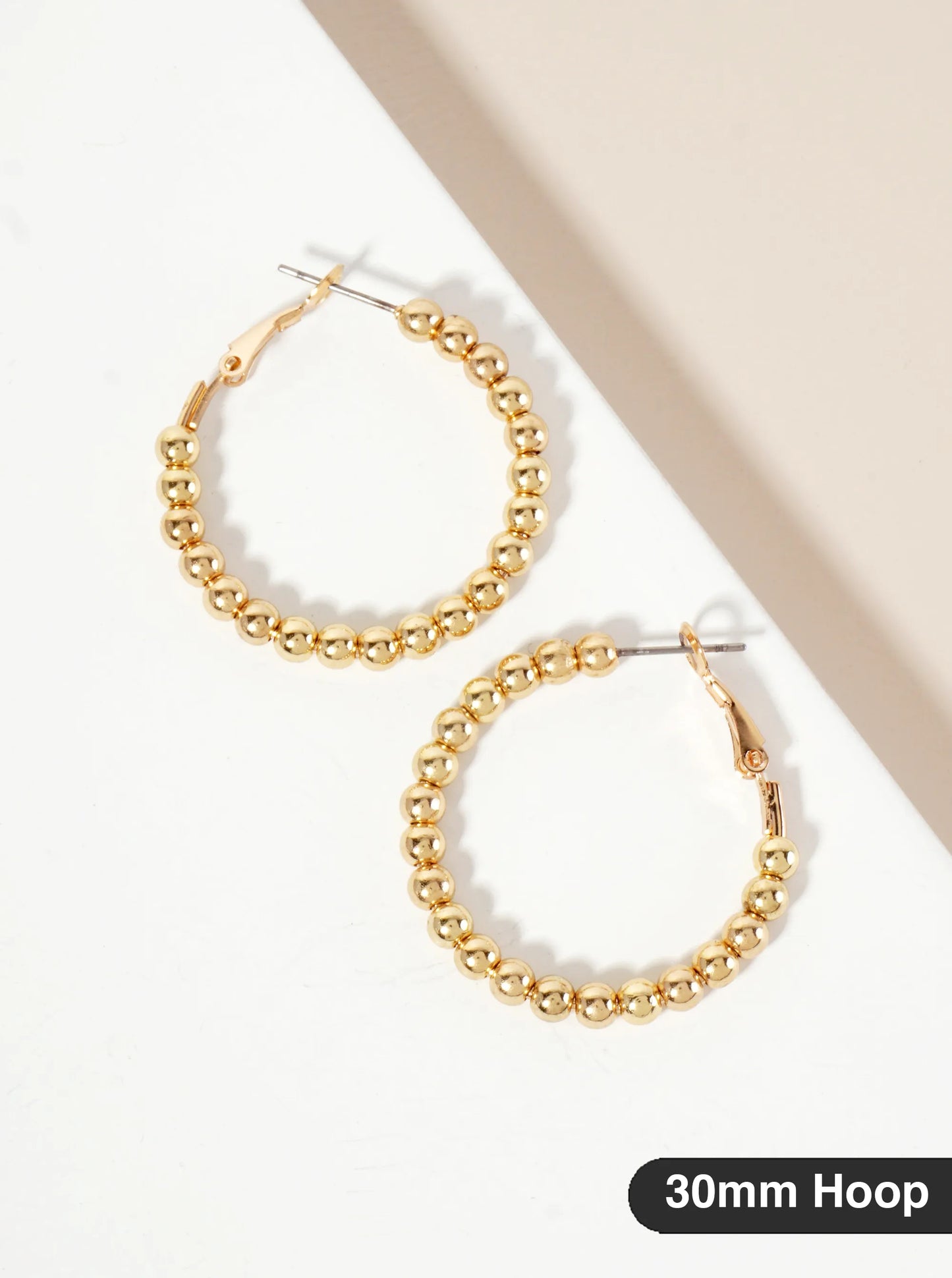 4mm Ball-Bead 30mm Latch-Back Hoop Earrings