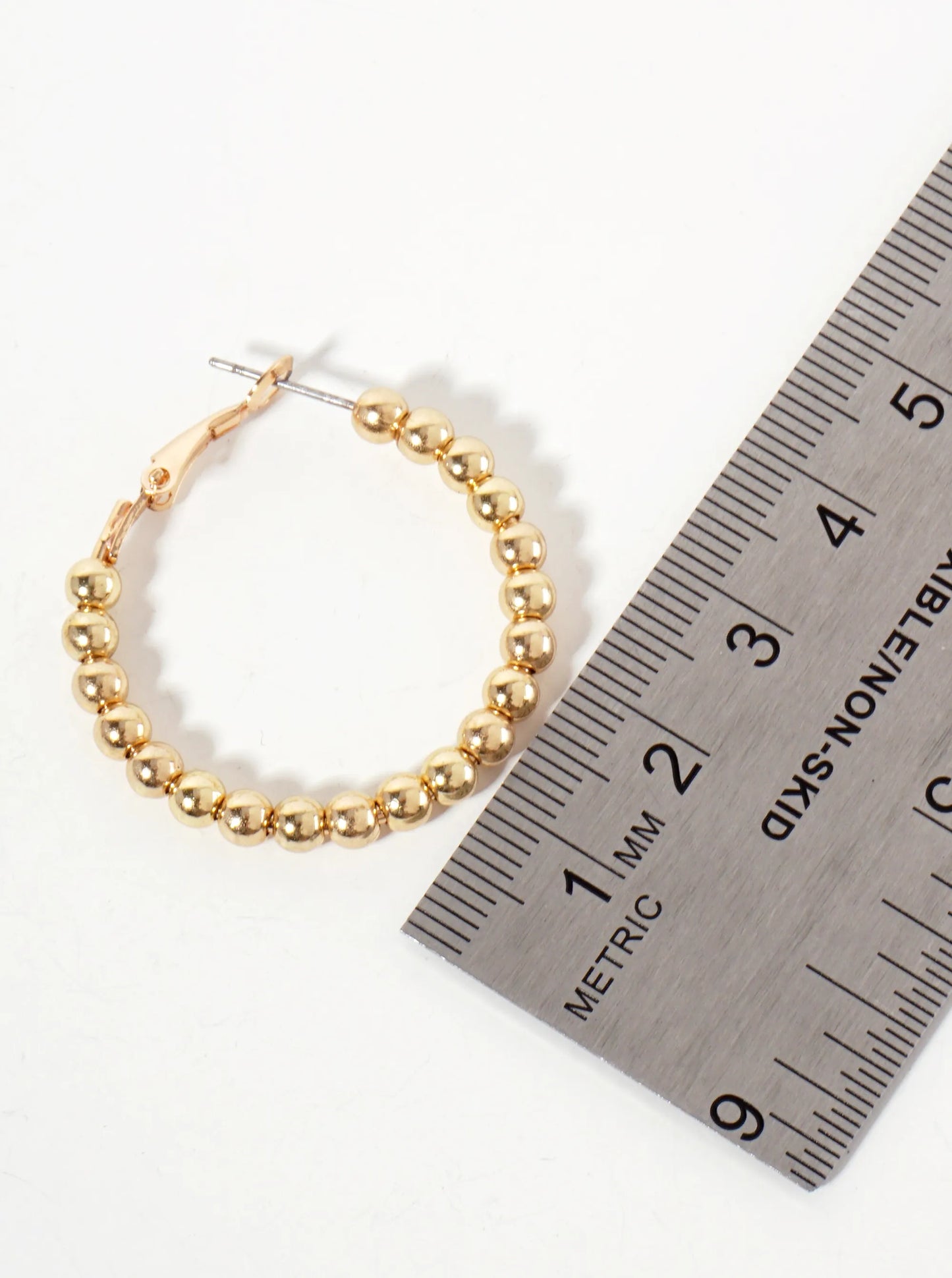 4mm Ball-Bead 30mm Latch-Back Hoop Earrings