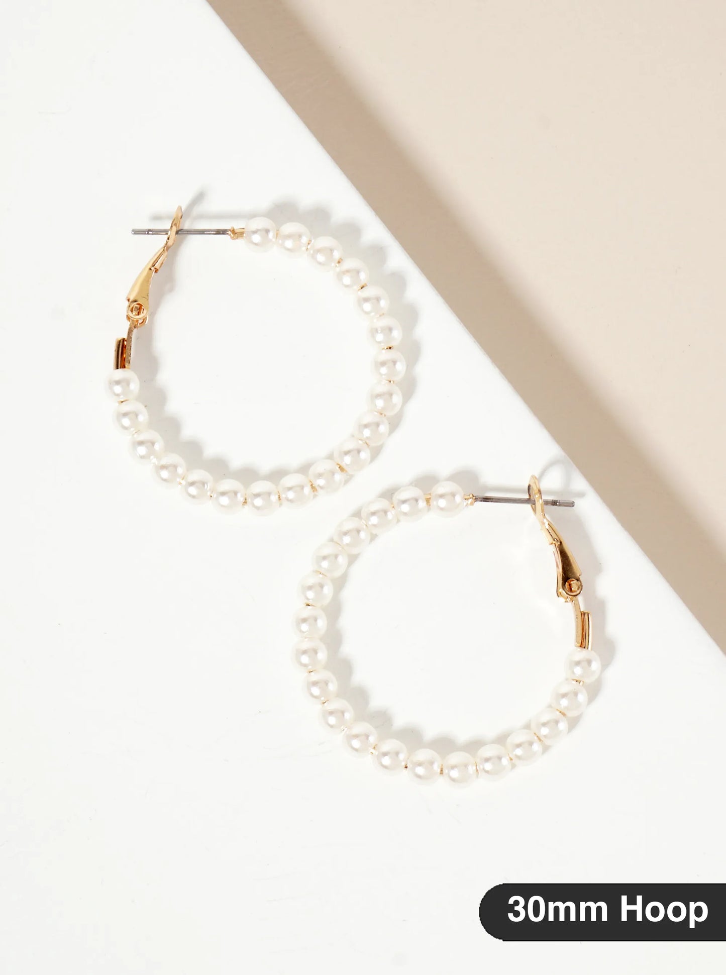 4mm Ball-Bead 30mm Latch-Back Hoop Earrings
