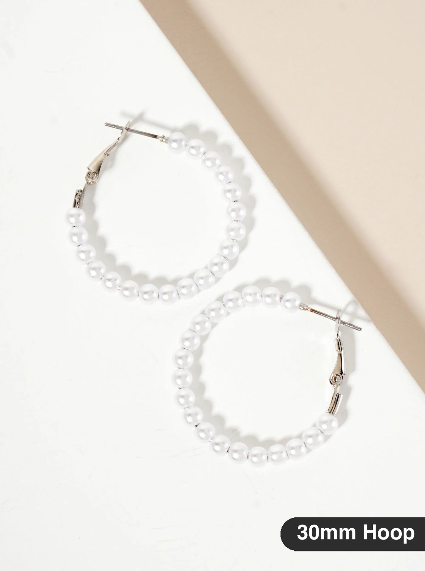 4mm Ball-Bead 30mm Latch-Back Hoop Earrings