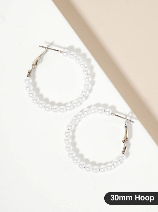 4mm Ball-Bead 30mm Latch-Back Hoop Earrings