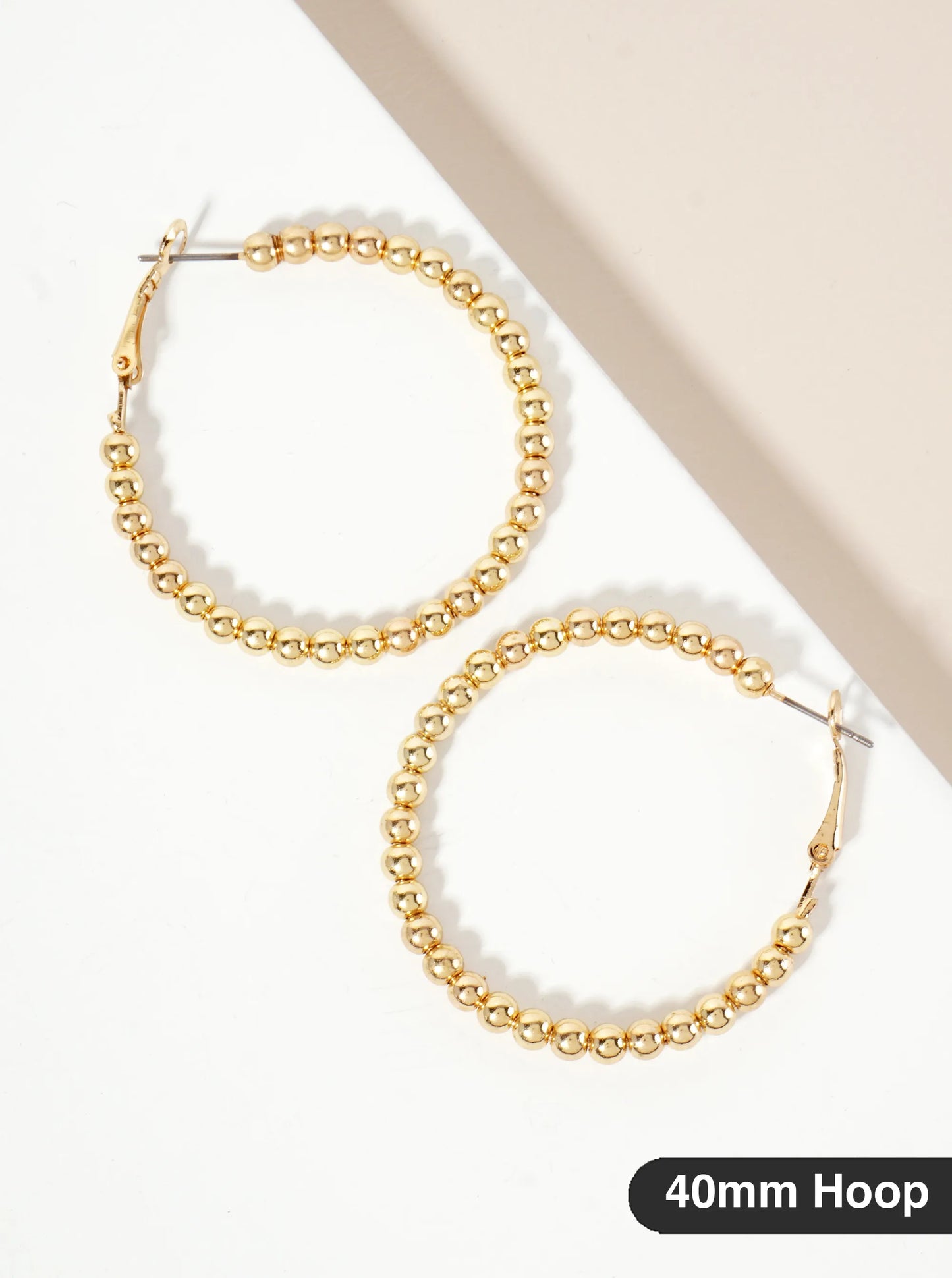 4mm Ball-Bead 40mm Latch-Back Hoop Earrings