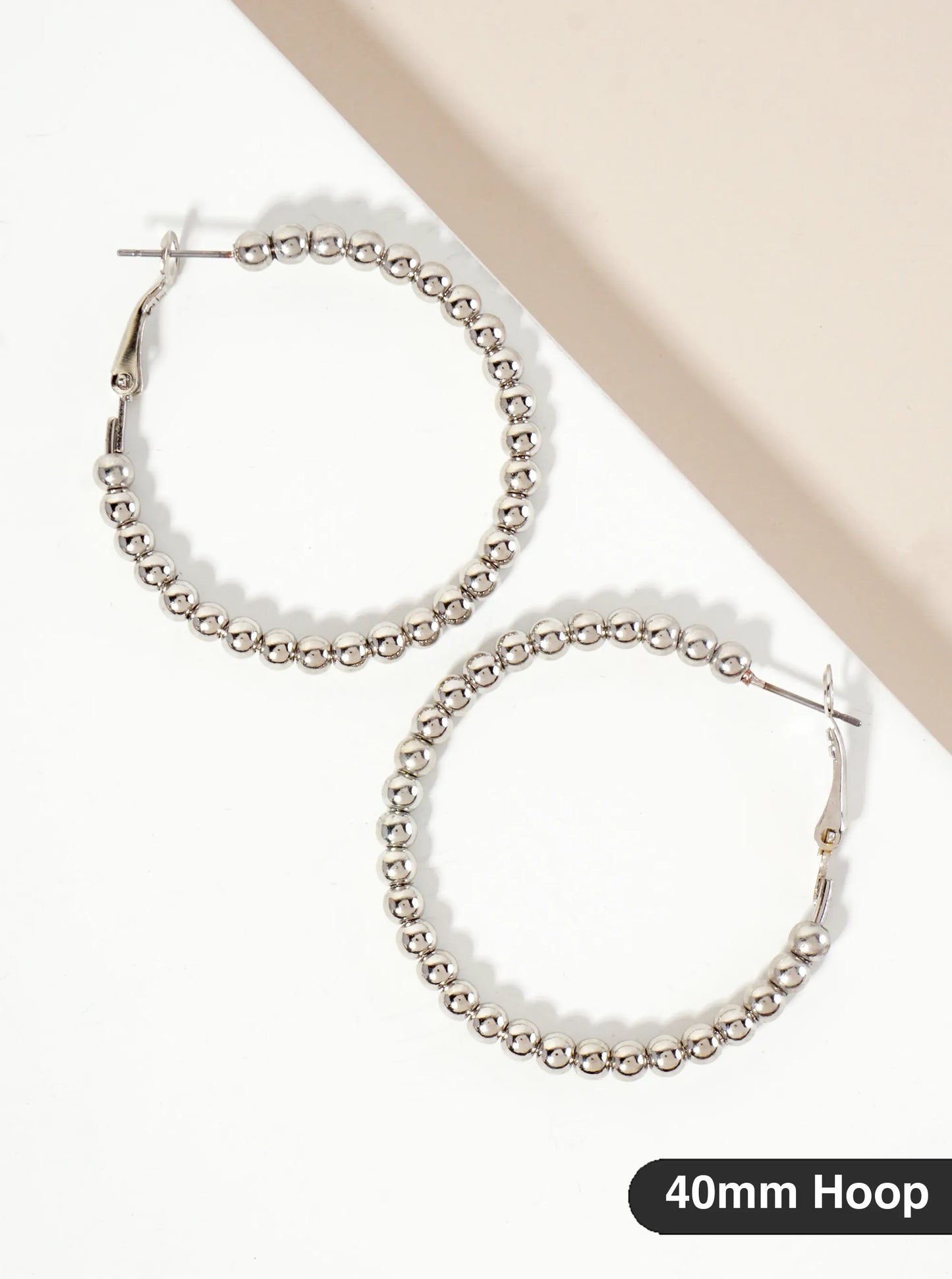 4mm Ball-Bead 40mm Latch-Back Hoop Earrings