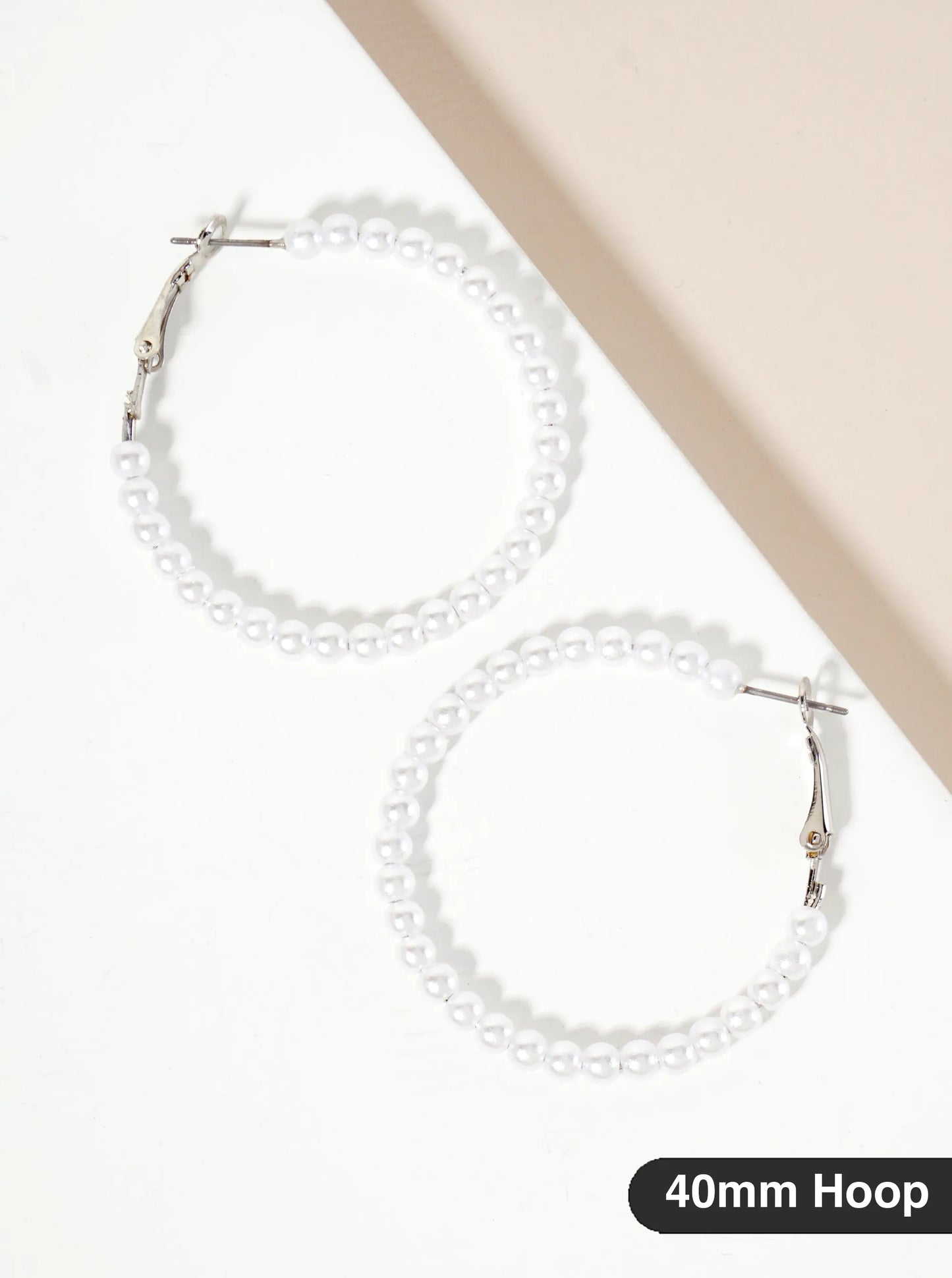 4mm Ball-Bead 40mm Latch-Back Hoop Earrings