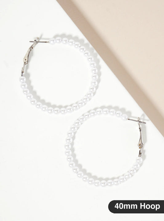 4mm Ball-Bead 40mm Latch-Back Hoop Earrings