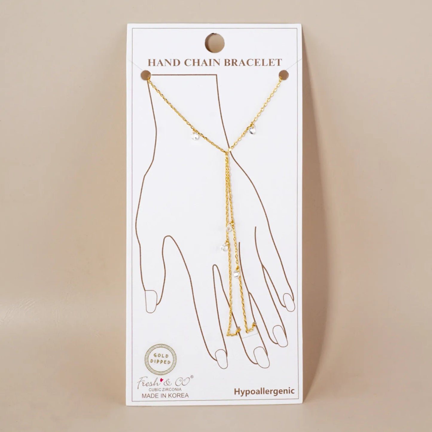4mm CZ Charms 18K-Gold-Dipped Delicate Brass Hand-Chain Bracelet