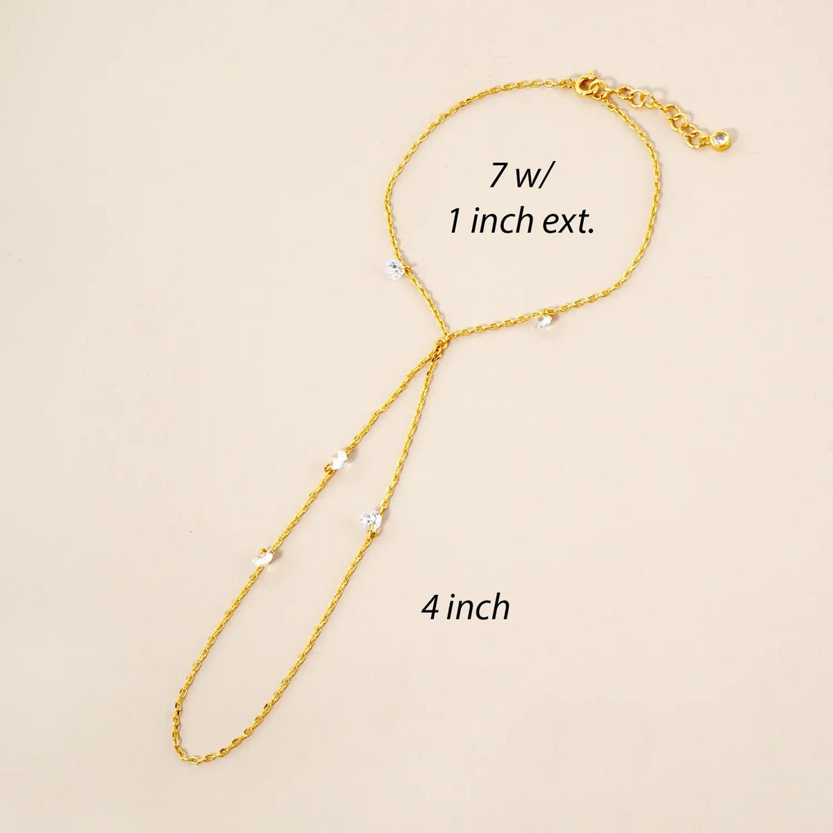 4mm CZ Charms 18K-Gold-Dipped Delicate Brass Hand-Chain Bracelet