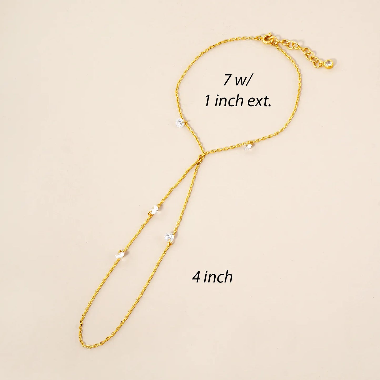 4mm CZ Charms 18K-Gold-Dipped Delicate Brass Hand-Chain Bracelet