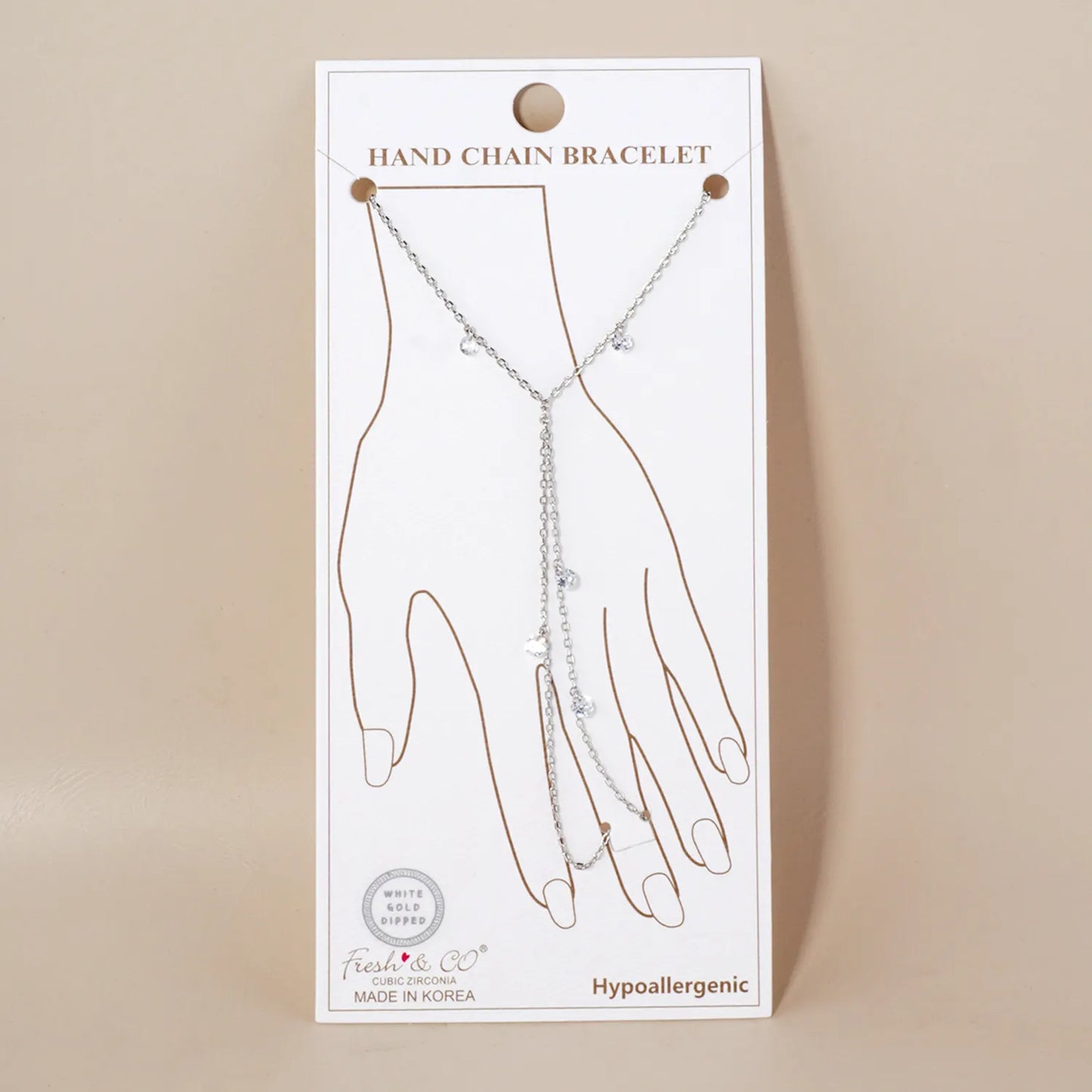 4mm CZ Charms 18K-Gold-Dipped Delicate Brass Hand-Chain Bracelet